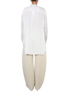 - CLASSIC COLLAR - FRONT BUTT 100% VISCOSE White Long Sleeve Top With Concealed Placket, White Relaxed Fit Tops With Concealed Placket, White Tops With Concealed Placket And Relaxed Fit, Casual Blouse With Concealed Placket And Relaxed Fit, Elegant Top With Relaxed Fit And Straight Hem, Minimalist Men, Versace Shop, Yoga Wear, Italian Style