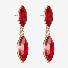 Features: HypoallergenicEarring Back: PostShape: MarquiseMetal Color: Gold ToneEarring Length: 41mmEarring Width: 9.5mmCare: Wipe CleanStone Type: 4 GlassEarrings Type: Post EarringsEarrings Style: Drop EarringsMetal: ZincCountry of Origin: Imported Monet Jewelry, Double Glass, Glass Drop Earrings, Drop Earrings, Red, Glass, Gold, Color