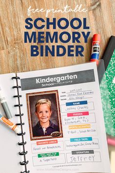 a school memory binder with pens and markers