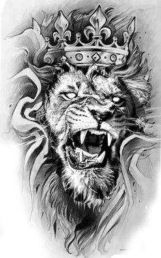 a drawing of a lion with a crown on his head