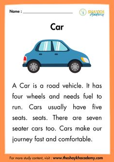 a blue car is shown with the words in english