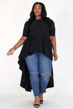 PLUS Empire waist hi lo top PLUS SIZE Empire waist hi-low top with bow detail and ruffle trim. Hi Low Shirt Outfit, Plus Size Silhouette, High Low Peplum Top, Chic Mood Board, Horse Racing Fashion, Fancy Wardrobe, Empire Waist Top, Dark Academia Goth, Goth Wardrobe