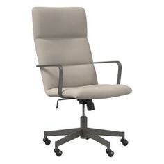 an office chair with casteors and wheels is shown in white fabric on a black base