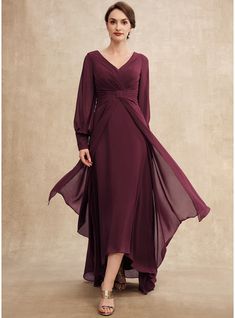 JJsHouse A-Line V-neck Asymmetrical Ruffle Zipper Up Sleeves Long Sleeves No Cabernet Spring Summer Fall Winter General Plus Chiffon Height:5.7ft Bust:34in Waist:24in Hips:35in Mother of the Bride Dress. #JJsHouse #ALine #Vneck #Asymmetrical #Ruffle #ZipperUp #Sleeves #LongSleeves #No #Cabernet #Spring #Summer #Fall #Winter #General #Plus #Chiffon #MotheroftheBrideDress Two Piece Homecoming Dress, Dresses Chiffon, Lace Homecoming Dresses, Mothers Dresses, Lace Mermaid Wedding Dress, Mother Of The Bride Dress, Chiffon Long Sleeve, Junior Bridesmaid Dresses, Chiffon Ruffle