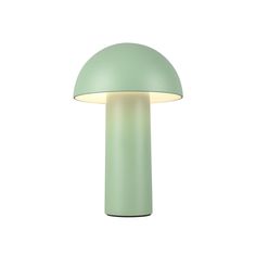 a green table lamp with a white light on the top and bottom part of it