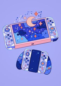 an image of a cell phone with the moon and stars on it