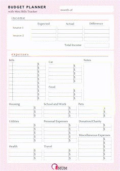 a printable budget planner is shown in pink