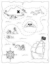 a pirate map is shown in black and white with an image of a ship, pirates flag