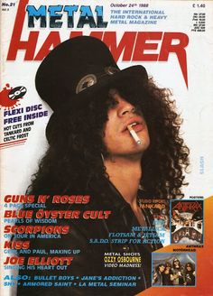 the cover of metal and rock hammer magazine, with an image of slash on it