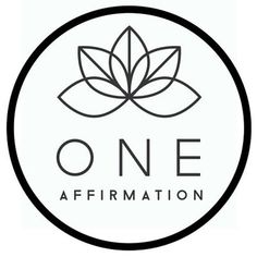 the one affirmation logo in black and white, with a leaf on it