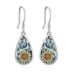 PRICES MAY VARY. ❀Sunflower Earrings -- Sunflowers symbolize that you are my sunshine. This abalone earrings features a sliver sunflower make it as the perfect gift for women or perfect for everyday wear! ❀Material -- 925 Sterling Silver , Nickel-free, Lead-free, Cadmium-free and Hypoallergenic, Especially for those with sensitive skin. ❀SIZE -- The earrings size is 1.45*0.52 inch，Package : Gift Box ❀PERFECT GIFTS -- Comes in a fine gift box, jewelry is always the perfect gift Whether its a birt Abalone Earrings, Stud Fashion, Dragonfly Jewelry, Sunflower Earrings, Dragonfly Earrings, Birthday Jewelry Gift, Shell Jewelry, Pretty Earrings, Delicate Earrings