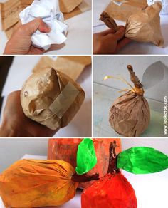 paper mache pumpkins are being used to make an ornament