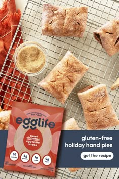 egglife gluten - free holiday hand pies on a cooling rack with ingredients