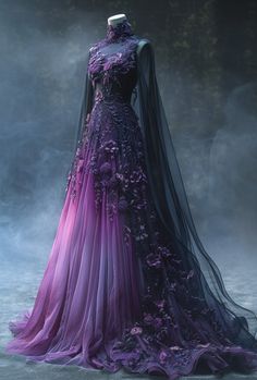 Magical Dress, Purple Wedding Dress, Queen Outfit, Fairy Dresses, Fashion Drawing Dresses, Witch Outfit, Gothic Outfits