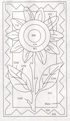 a drawing of a sunflower with numbers on the front and side, as well as measurements