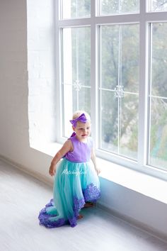 Princess Dress, Little Mermaid Dress, Ariel Dress Tutu tulle asymmetrical dress with open back, removable bow and lace trim. Lovely dress in turquoise and lavender color made of satin and soft tulle. Dress has short train and open back. Tutu hi lo dress is perfect for any special occasion in life of your daughter - birthday, party, wedding as flower girl and any other event. With this dress your daughter will receive many compliments. Fabric: satin, tulle. cotton linen, tafetta Sleeves: sleevele Little Mermaid Dress, 1st Birthday Dress, Little Mermaid Dresses, Ariel Costumes, Ariel Cosplay, 1st Birthday Dresses, Ariel Dress, Toddler Girl Dress, Girls Tulle Dress