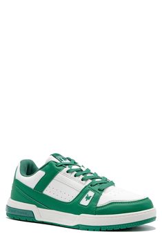 Bold colorblocking adds eye-catching appeal to an everyday sneaker built on a grippy rubber sole for enhanced traction. Synthetic upper/textile lining/rubber sole Imported Green Sporty Synthetic Sneakers, Green Synthetic Sporty Sneakers, Green Synthetic Sneakers, Green Synthetic Skate Shoes With Contrast Sole, Green Skate Shoes With Contrast Sole, Green Mid-top Synthetic Sneakers, Green Synthetic Mid-top Sneakers, Green High-top Synthetic Sneakers With Rubber Sole, Green Synthetic High-top Sneakers With Rubber Sole