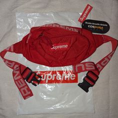 Ss18 Red Supreme Waistbag, Currently Going For $350 On Stockx I Have The Blue Supreme Sweatband As Well, Am Willing To Bundle Both For $400 Red Shoulder Bag With Logo, Red Logo Shoulder Bag, Red Logo Crossbody Shoulder Bag, Red Rectangular Bag With Logo, Designer Red Pouch Shoulder Bag, Red Rectangular Bags With Logo, Red Travel Bags With Logo, Designer Red Bag With Adjustable Strap, Designer Red Shoulder Bag With Logo