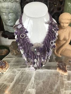 Stunning Amethyst Purple Jade Shell Vintage Bib Necklace Center pice is a Beautiful carved Purple Jade Flower Bold and Beautiful This pice is Amazing Jade Flower, Festoon Necklace, Usa Jewelry, Purple Jade, Bib Necklaces, Amethyst Purple, Bold And Beautiful, Handcrafted Necklace, Bib Necklace