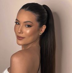 Slick Ponytail Hairstyles Wedding, Pont Tail Hairstyles Straight, Slicked High Ponytail, Sleek Ponytail Straight Hair, Hairstyle For Tube Dress, Straight Hairstyles Ponytail, Glam Ponytail Hairstyles, Slik Ponytail Styles, High Sleek Ponytail