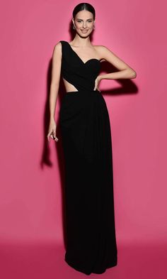 Tarik Ediz 53005 - Asymmetrical Cutout Evening Gown Special Occasion Dress 0 / Black Cute Thanksgiving Outfits, Cinderella Divine, Sheath Skirt, Mermaid Evening Gown, Tarik Ediz, Trumpet Dress, Evening Dresses With Sleeves, Stylish Party Dresses, Asymmetrical Neckline