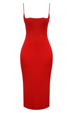 HOUSE OF CB Anais Satin Corset Midi Dress | Nordstrom Red Date Night Dress, F1 Clothes, Ideal Aesthetic, Outfits Concert, Red Bandage Dress, Red Slip Dress, Performance Outfits, Corset Midi Dress, Red Corset