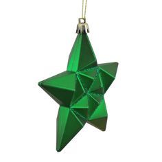 a green origami star ornament hanging from a chain