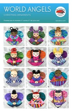 the cover of world angels christmas ornament's, featuring dolls in colorful outfits