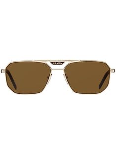 brown pilot frame double nose bridge logo plaque straight arms curved tips These glasses come with a protective case. Glasses Chanel, Fancy Glasses, Prada Glasses, Frame Logo, Sunglasses Brown, Prada Eyewear, Prada Sunglasses, Mens Essentials, Nose Bridge