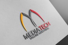 the logo for media tech is shown on a white paper with red and yellow accents