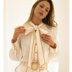 Embroidered Front Tie, Button-Down Blouse Off White Color, White Cream, Cream White, Button Downs, Top Blouse, Blouses, Womens Tops, Off White, Cream