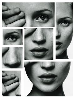 black and white photos of different faces with hands on their cheeks, nose, lips