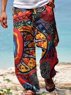 Color: 02, Size: 5XL Pants For Man, Baggy Pants Men, Flower Print Design, Casual Pants Style, Retro Beach, Linen Blend Pants, Mens Linen, Estilo Hip Hop, Summer Pants