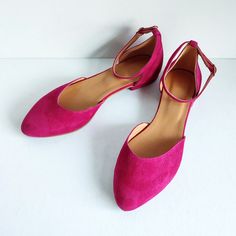 "❣ PRODUCT DESCRIPTION You'll love our basic and adorable fuchsia suede wedding shoes! Low heel bright pink marriage shoes to help you look your best on your wedding day!! Classic pointed-toe shoes are ideal for a variety of scenarios and combinations. They also feature an ankle strap fastening for even further support and comfort. These closed-toe sandals are light and elegant, allowing the bride to dance, accept compliments, and converse with guests without becoming tired. You may wear them on Pink Low Heel Spring Wedding Shoes, Pink Low Heel Wedding Shoes For Spring, Spring Wedding Shoes Pink Low Heel, Pink Spring Wedding Shoes With Low Heel, Pink Low Heel Wedding Shoes For Summer, Pink Low Heel Summer Wedding Shoes, Pink Flat Heel Wedding Shoes For Spring, Pink Ankle Strap Wedding Shoes, Pink Pointed Toe Ballet Flats For Party