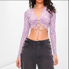 Nwt Forever 21 Women's Purple/Pink Crop Top. Long Sleeve. Tie Front. Too Cute! Crop Top Long Sleeve, Crop Top Long, Purple Long Sleeve, Pink Crop Top, Long Sleeve Crop, Forever 21 Tops, Long Sleeve Crop Top, Pink Purple, Stylish Outfits