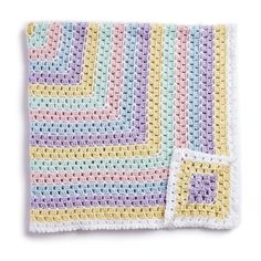 a multicolored crocheted blanket with two squares on the front and back