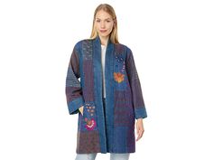 Johnny Was Didiana Patchwork Kimono - Women's Clothing : Denim Blue : Bring some classic and authentic touch to your dressing wearing the Johnny Was Didiana Patchwork Kimono. Open front neckline and long sleeves. Hand pockets on the front. Allover patchwork. Straight hemline. Shell: 100% Lyocell, Lining: 100% cotton, Trim: 100% polyester. Machine wash, tumble dry. Imported. Measurements: Length: 35 in Sleeve Length: 31 in Product measurements were taken using size SM. Please note that measuremen Indigo Patchwork Outerwear For Spring, Cotton Long-sleeve Outerwear For Daywear, Multicolor Cotton Outerwear For Work, Relaxed Fit Long Sleeve Patchwork Outerwear, Cotton Long Sleeve Outerwear For Daywear, Embroidered Cotton Outerwear For Work, Embroidered Outerwear For Daywear In Fall, Embroidered Outerwear For Fall Daywear, Embroidered Fall Outerwear For Daywear