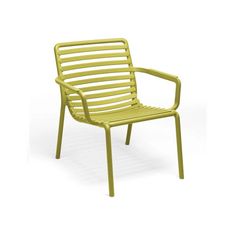 a yellow plastic chair on a white background