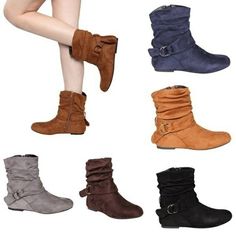 Autumn and Winter New Flat-Bottomed Boots European and American Plus Size Ladies Boots Suede, Khaki / 40 Womens Suede Boots, Boots Flat, Ladies Boots, Slouchy Style, Slouchy Boots, Buckled Flats, Fur Lined Boots, Boots Suede, Slouched Boots