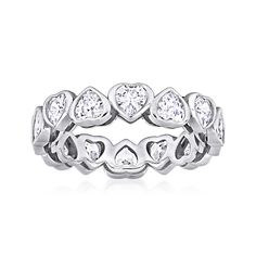 Ross-Simons - 3.50 ct. t. w. Heart-Shaped Cubic Zirconia Eternity Band Ring in Sterling Silver. Size 5. A sweet, sparkling symbol of love! Our eternity ring presents a charming design with 3.50 ct. t. w. heart-shaped CZs shimmering around the finger in bright sterling silver. 3/16" wide. CZ eternity band. CZ weights are diamond equivalents. Eternity Band Ring, Eternity Band, Love Symbols, Eternity Bands, Eternity Ring, Band Ring, Band Rings, Heart Shapes, Cubic Zirconia