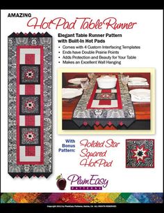 an advertisement for a table runner made with quilts