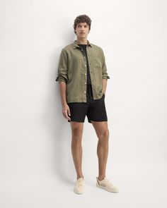 The 7" Linen Trouser Short Casual Linen Flat Front Bottoms, Linen Bottoms With Pockets For Casual Gatherings, Relaxed Fit Linen Shorts With Welt Pockets, Casual Workwear Shorts With Straight Hem, Spring Linen Shorts With Welt Pockets, Classic Everlane Bottoms For Spring, Linen Workwear Shorts With Welt Pockets, Linen Shorts With Welt Pockets For Work, Casual Everlane Bottoms With Pockets