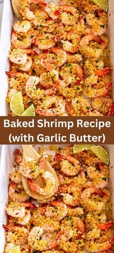 baked shrimp and rice casserole with garlic butter is an easy dinner or appetizer