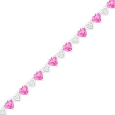 Radiate in vibrant color with this heart fashion bracelet. Created in sterling silver, this design features 5.0mm heart-shaped lab-created bright pink sapphires alternating with shimmering lab-created white sapphire clusters within polished heart-shaped frames. Buffed to a brilliant luster, this 7.25-inch link bracelet secures with a lobster claw clasp. Heart Shaped Frame, Peoples Jewellers, Heart Fashion, Platinum Jewelry, Heart Gemstone, Sapphire Stone, Stone Heart, Pink Stone, White Sapphire