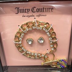 Gorgeous Juicy Couture Bracelet & Earring Set In Gift Box Toggle Bracelet With Rhinestones & Dangling Lock & Key Charms Heart Shaped Earrings Gold Brand New In Box Bracelet Lock, Juicy Couture Jewelry Watches, Juicy Couture Jewelry Necklaces, Thrift Board, Key Heart, Juicy Cotoure Charm Bracelet, Juicy Couture Charms Bracelet, Juicy Couture Bracelet, Juicy Couture Jewelry