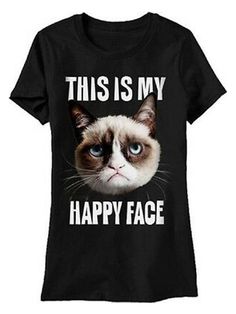 Bestdealfriday This Is My Happy Face Crew Neck Cotton Blend Short Sleeve Woman's Shirts Tops Cat Happy, Women Shirt Top, 3d Fashion, Grumpy Cat, Cat T, Casual Tops For Women, Happy Face, Cat Shirts, Crazy Cat Lady