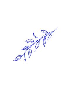 a blue line drawing of a branch with leaves on the end, against a white background