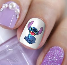 Lilo And Stitch Nail Art, Stitch Nail Art, Stitch Nails, Decal Nails, Star Wars Nails, Mickey Mouse Nail Art, Hello Kitty Nails Art, Disney Inspired Nails, Disney Acrylic Nails