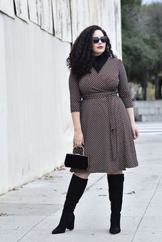 These Are The Boots I'll Wear Year After Year Via @GirlWithCurves #boots #dress #jacket #midi #modcloth. Winter Outfits Elegant, Peplum Dresses, Plus Size Outfits Casual, Simple Spring Outfits, Plus Size Winter Outfits, Chic Winter Style, Sukienki Plus Size, Look Plus Size, Winter Fashion Outfits Casual