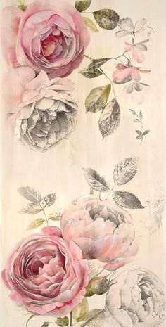 a painting of pink roses on a white background